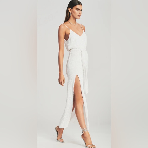 Retrofête REBECCA SEQUIN EMBELLISHED MAXI DRESS GOWN HIGH SLIT - Picture 4 of 10